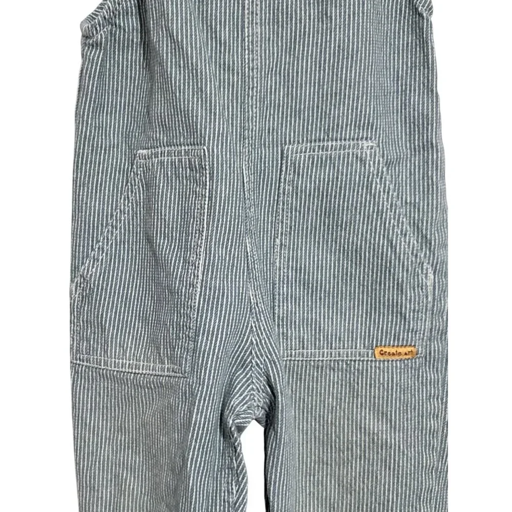 Zara Overalls Green Striped Denim With Front Pockets Adjustable Straps Size 3-4 - Picture 4 of 11